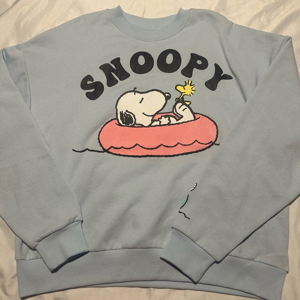 🥜🔥Peanuts Snoopy & Woodstock Baby Blue Crewneck Sweatshirt Size Small 🥜🔥